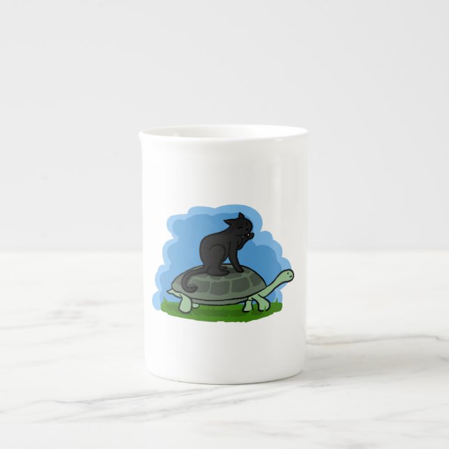 Katt Och Sköldpadda Benporslin Mugg (Framsidan)