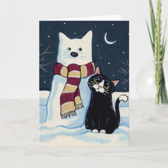 Katt och Snö Kat vid kvällskorten Helgkort (Framsida)