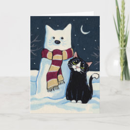 Katt och Snö Kat vid kvällskorten Helgkort