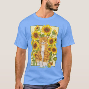 Katt och solblommor för katt, söt älskare t shirt