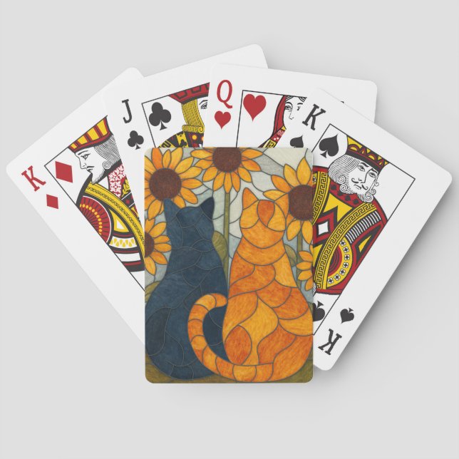 Katt- och solfjäderkonst i glasmåleri casinokort (Baksidan)