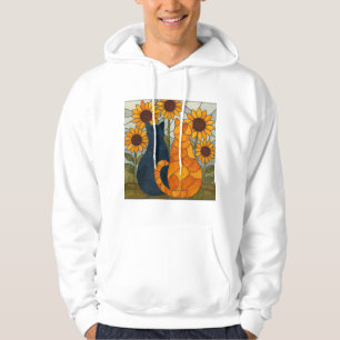 Katt- och solroskonst i glasmåleristil hoodie
