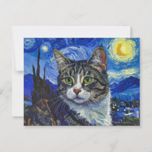 Katt- och Starry-natt Vykort