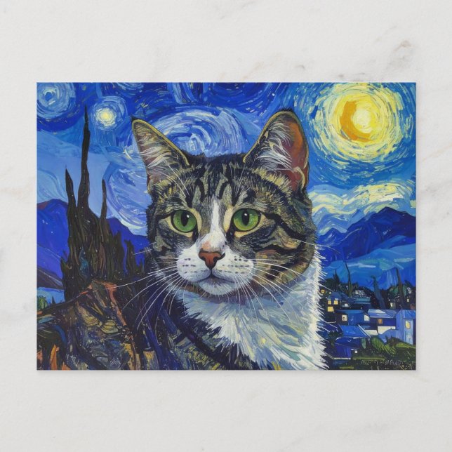 Katt- och Starry-natt Vykort (Framsida)
