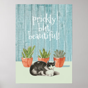 Katt och suckuskulärt kaktus prickt men vacker poster