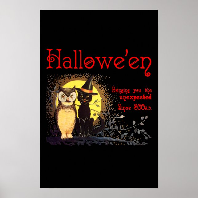 Katt och Uggla i Vintage Halloween Poster (Framsidan)
