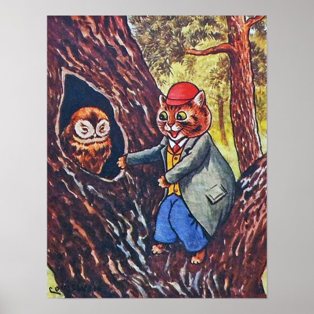Katt och uggla, Louis Wain Poster (Framsidan)