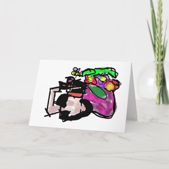 Katt och vårblommor  kort (Framsida)