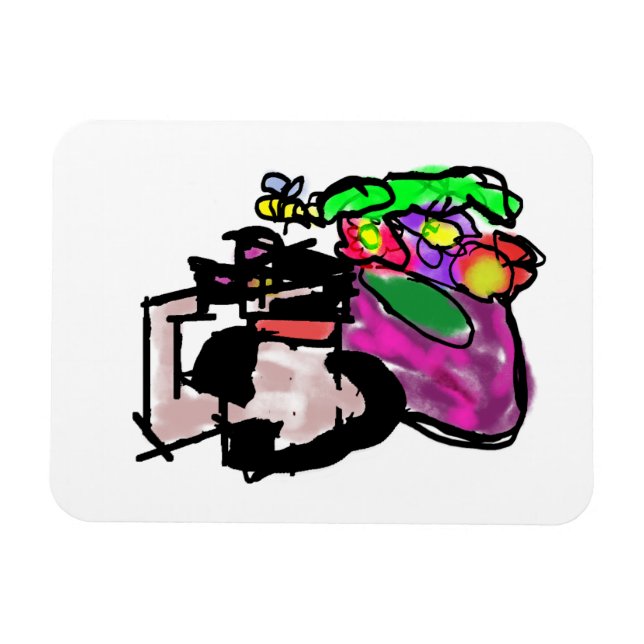 Katt och vårblommor  magnet (Horisontell)