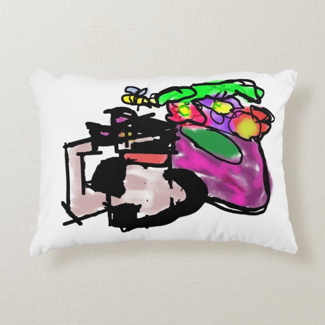 Katt och vårblommor  prydnadskudde (Framsidan)