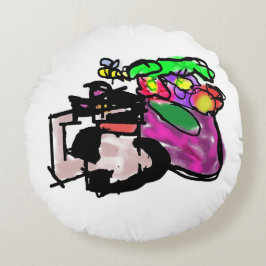 Katt och vårblommor  rund kudde