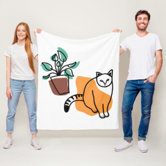 Katt och växter fleecefilt