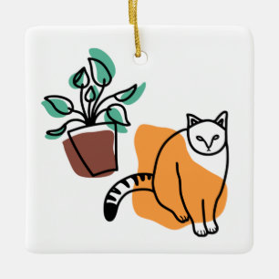 Katt och växter julgransprydnad keramik