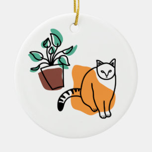 Katt och växter julgransprydnad keramik