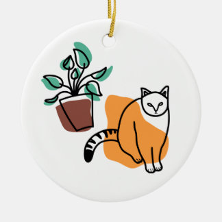 Katt och växter julgransprydnad keramik