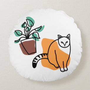 Katt och växter rund kudde