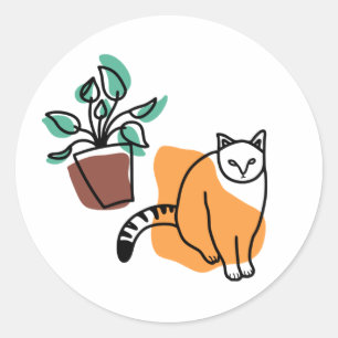 Katt och växter runt klistermärke