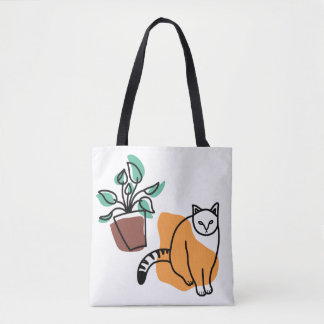 Katt och växter tygkasse
