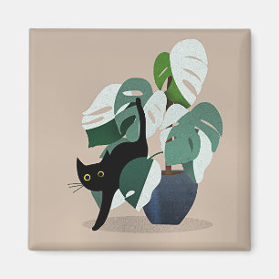 Katt och växtteckningar magnet