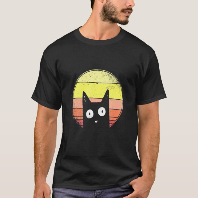 Katt- och Vintage-solnedgång T Shirt (Framsida)