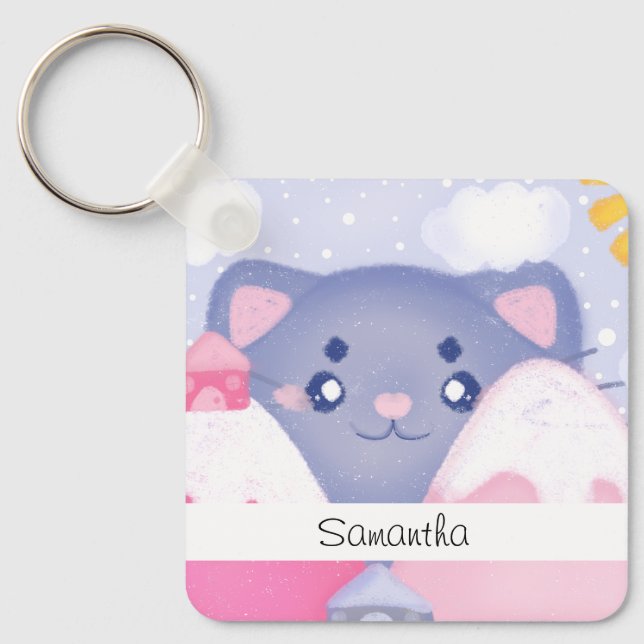 Katt- och vinterberg med kute Sol Nyckelring (Framsida)