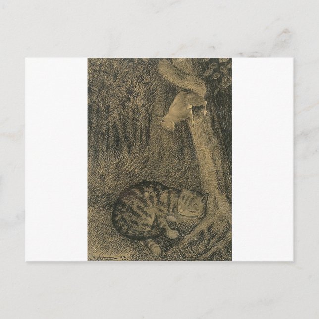 Katt Og Ekorn av Theodor Severin Kittelsen Vykort (Framsida)