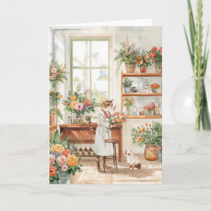 Katt ordnar blomsterrosor korg Alla hjärtans dag Kort