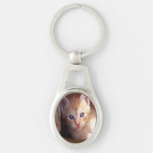 Katt Ovalt Silverfärgad Nyckelring