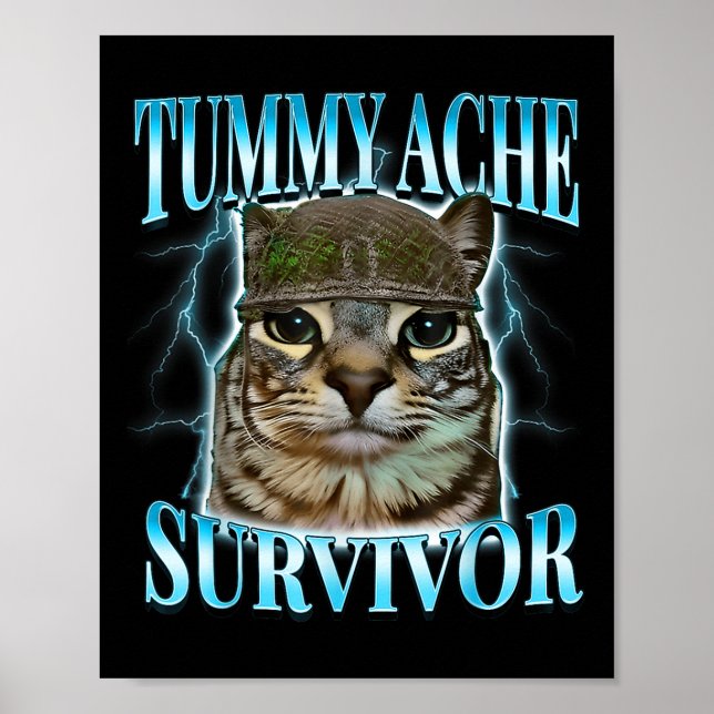 Katt överlevde magont, rolig katt meme för kattäls poster (Framsidan)
