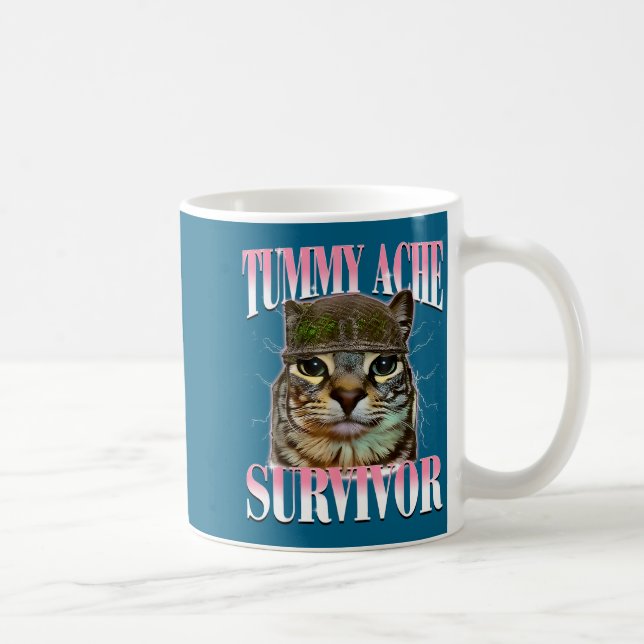 Katt överlevde magont, rolig katt meme, roliga cit kaffemugg (Höger)