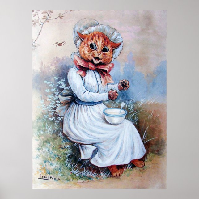 Katt överraskad av en spindel, Louis Wain Poster (Framsidan)