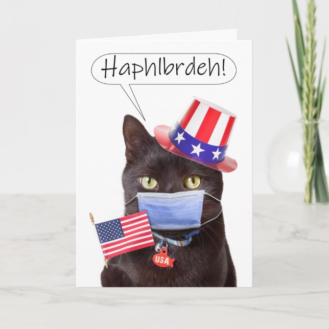 Katt på arbetsdagen i lycklig som talar genom Ansi Helgkort (Framsida)
