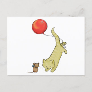 Katt på ballong vykort