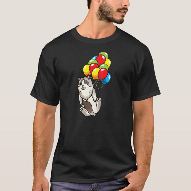 Katt på ballonger för kvinnor i Ragdoll T Shirt (Framsida)