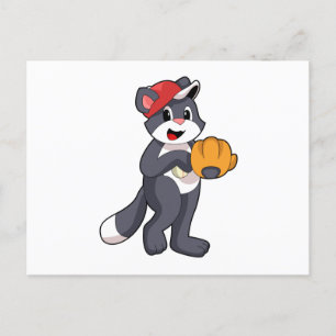Katt på Baseboll med Basebollhandske.PNG Vykort