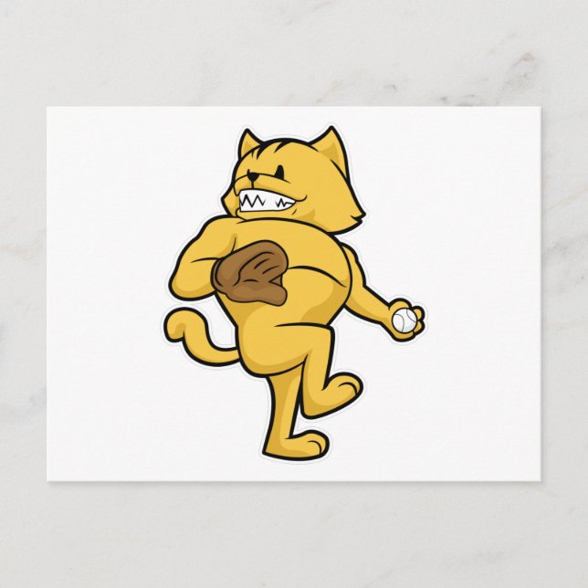 Katt på baseboll med catchermitt vykort (Framsida)