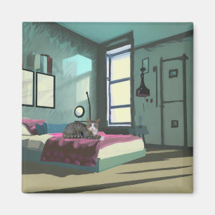 Katt på Bed Magnet
