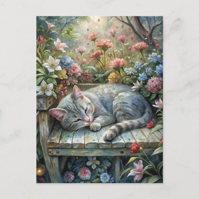 Katt på Bench Vykort (Framsida)