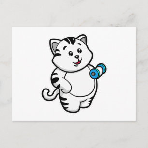 Katt på biceps träning med hantel vykort