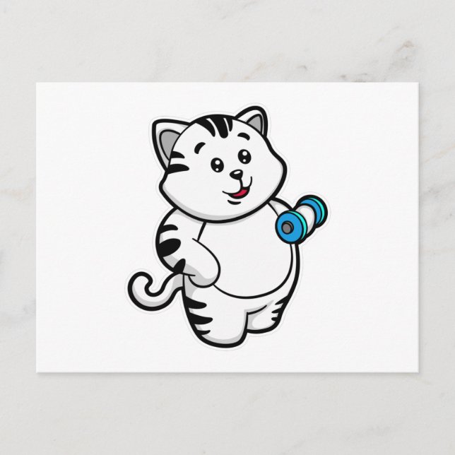 Katt på biceps träning med hantel vykort (Framsida)
