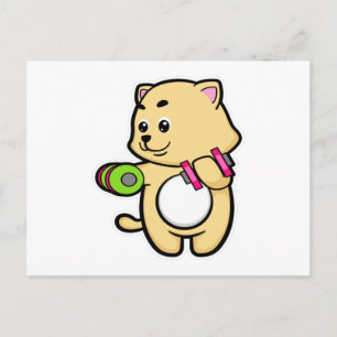 Katt på biceps träning med hantlar vykort