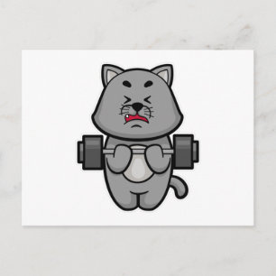 Katt på biceps träning med skivstång vykort
