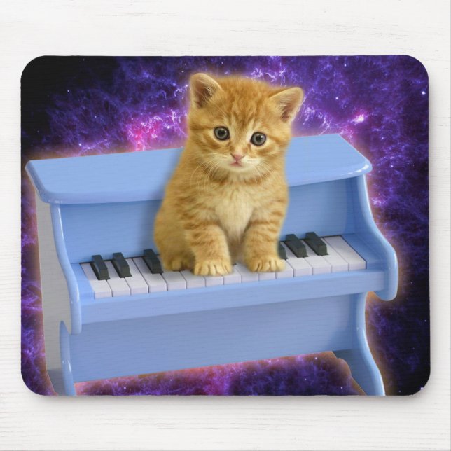Katt på blå piano musmatta (Framsidan)