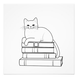 Katt på Bokar Line Art Fototryck