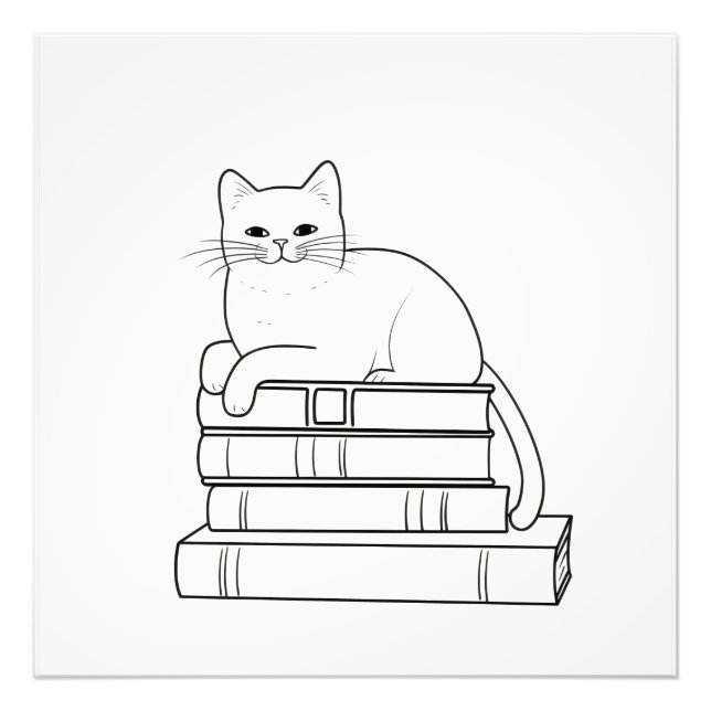Katt på Bokar Line Art Fototryck (Framsidan)