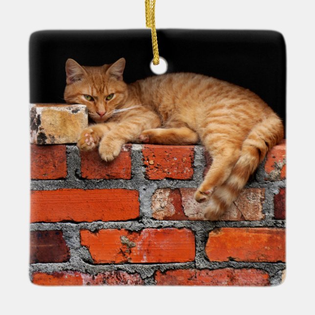 Katt på brickan julgransprydnad keramik (Framsida)