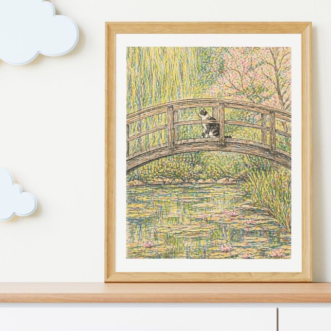 Katt på bron Japansk trädgård konsttryck Poster (Skapare uppladdad)