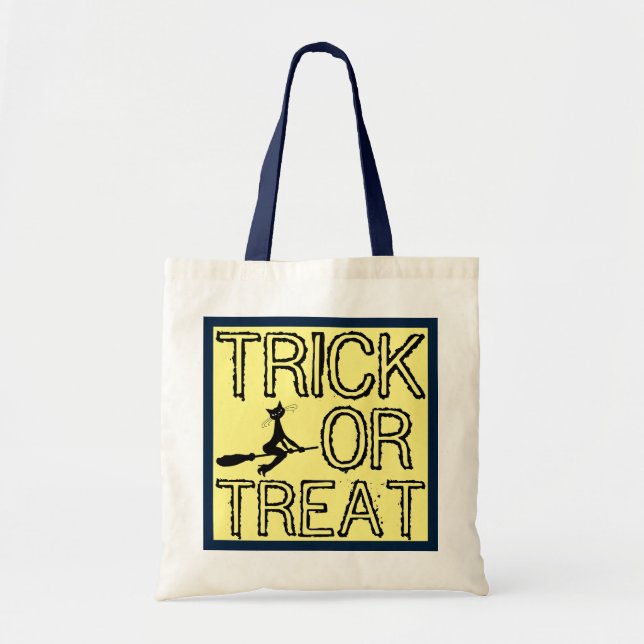 Katt på broomstick, Halloween Tote Bag Tygkasse (Framsidan)