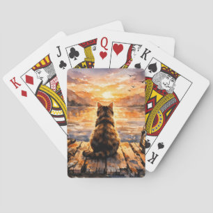 Katt på brygga vid solnedgång casinokort