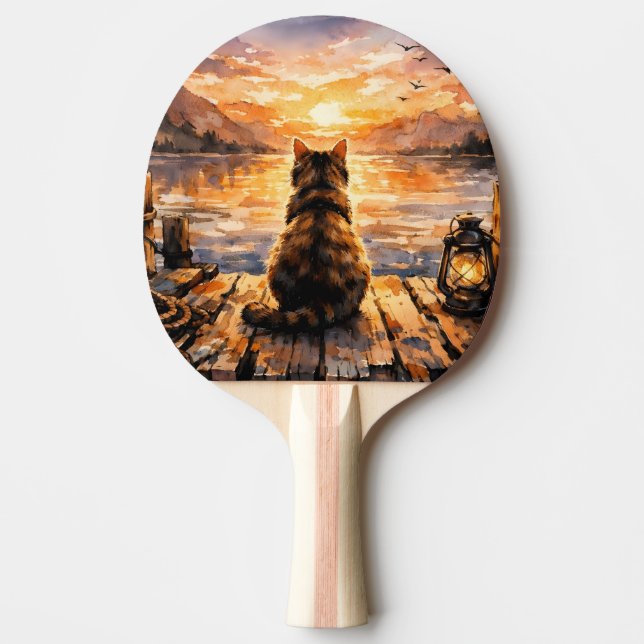 Katt på brygga vid solnedgång pingisracket (Framsidan)